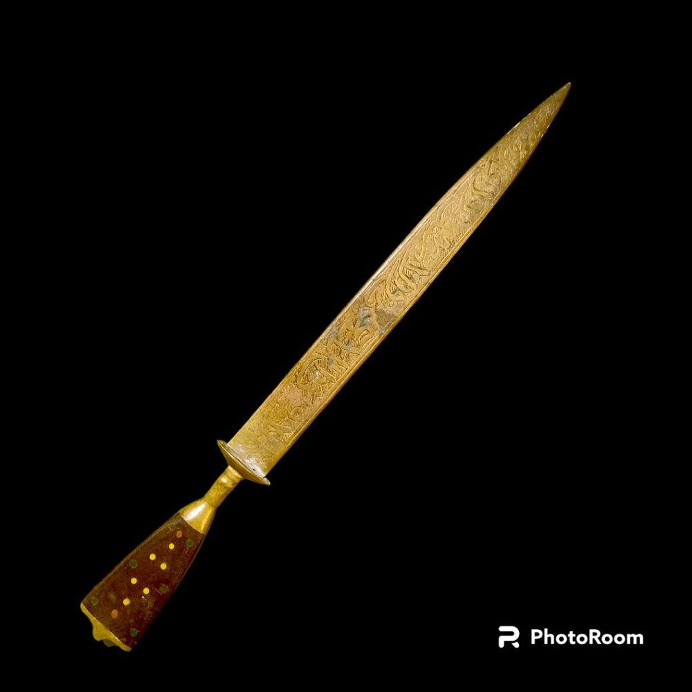 VINTAGE INDO-PERSIAN MIDDLE EAST TURKISH ENGRAVED FIGHTING KNIFE DAGGER KINDJAL